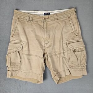 Polo Jeans Ralph Lauren Cargo Shorts Mens 38 Beige Khaki Faded Baggy *READ‎